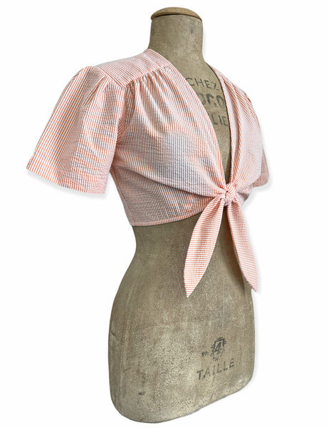 Scout for Loco Lindo Orange Sherbet Seersucker 1940s Daisy Tie Top