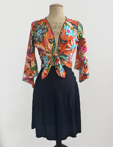 Colorful Boho Floral Cotton Angel Wing Crop Tie Top - FINAL SALE