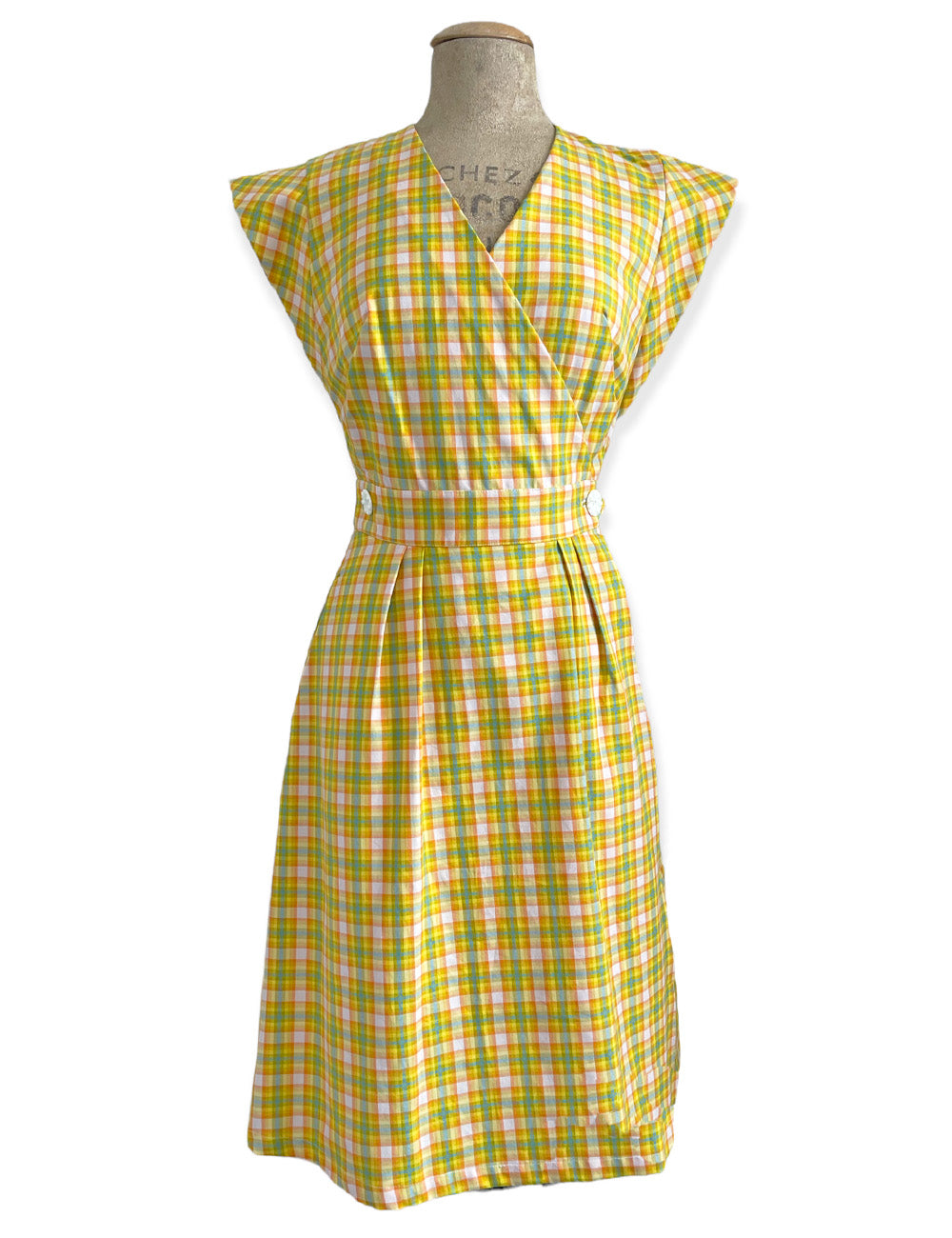 FINAL SALE - Scout for Loco Lindo - 1940s Colorful Pastel Plaid Garden Wrap Dress