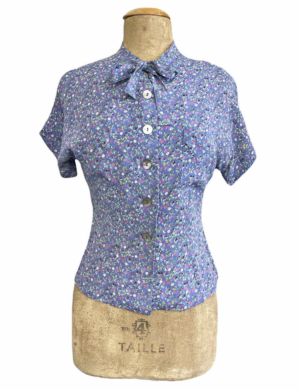 FINAL SALE - Periwinkle Pixie Floral & Fruit 1930s Style Amanda Tie Blouse