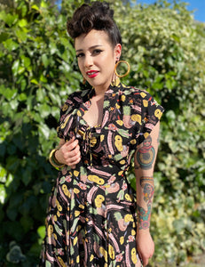 Black & Colorful Pineapple Princess 1940s Inspired Marta Halter Swing Dress