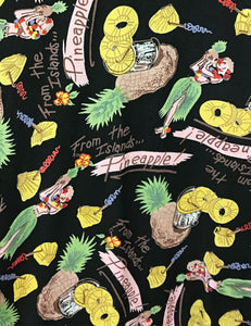 Black Pineapple Print Men's Sonny Button Up Hawaiian Shirt