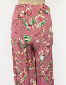 Exclusive Dusty Rose California Map Print 1940s Style High Waisted Palazzo Pants