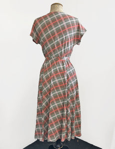 Vintage Style Pink & Green Plaid Megan Cowl Neck Dress