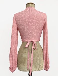 FINAL SALE - Sweet Pink Pixie Dot Vintage Inspired Babaloo Wrap Top