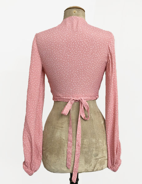 FINAL SALE - Sweet Pink Pixie Dot Vintage Inspired Babaloo Wrap Top