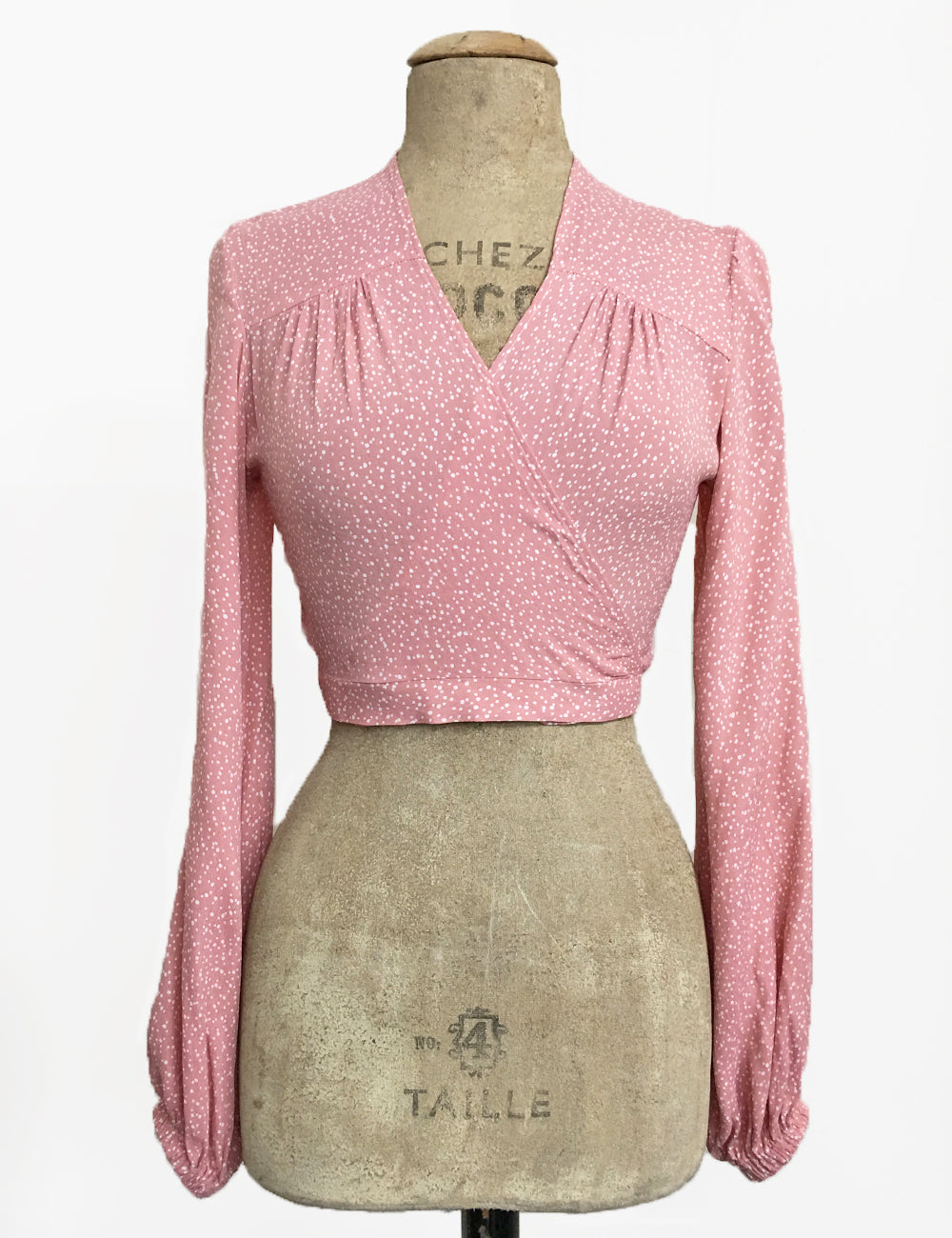 FINAL SALE - Sweet Pink Pixie Dot Vintage Inspired Babaloo Wrap Top