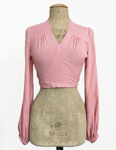 FINAL SALE - Sweet Pink Pixie Dot Vintage Inspired Babaloo Wrap Top
