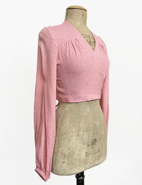 FINAL SALE - Sweet Pink Pixie Dot Vintage Inspired Babaloo Wrap Top