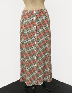 Pink & Green Plaid 1940s Style Button Front Jade Skirt - FINAL SALE