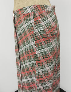 Pink & Green Plaid 1940s Style Button Front Jade Skirt - FINAL SALE