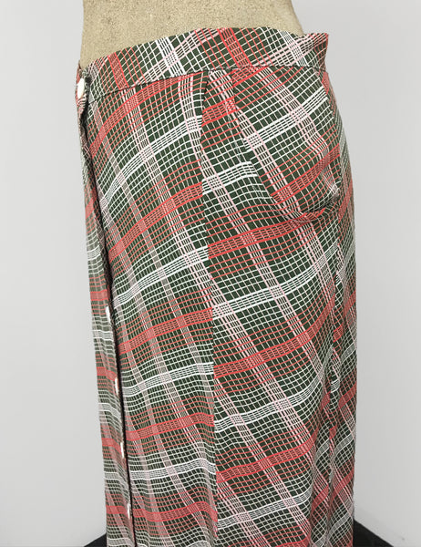 Pink & Green Plaid 1940s Style Button Front Jade Skirt - FINAL SALE
