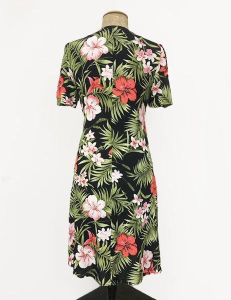Pink & Black Tropical Print Mai Tai Knee Length Dress - FINAL SALE