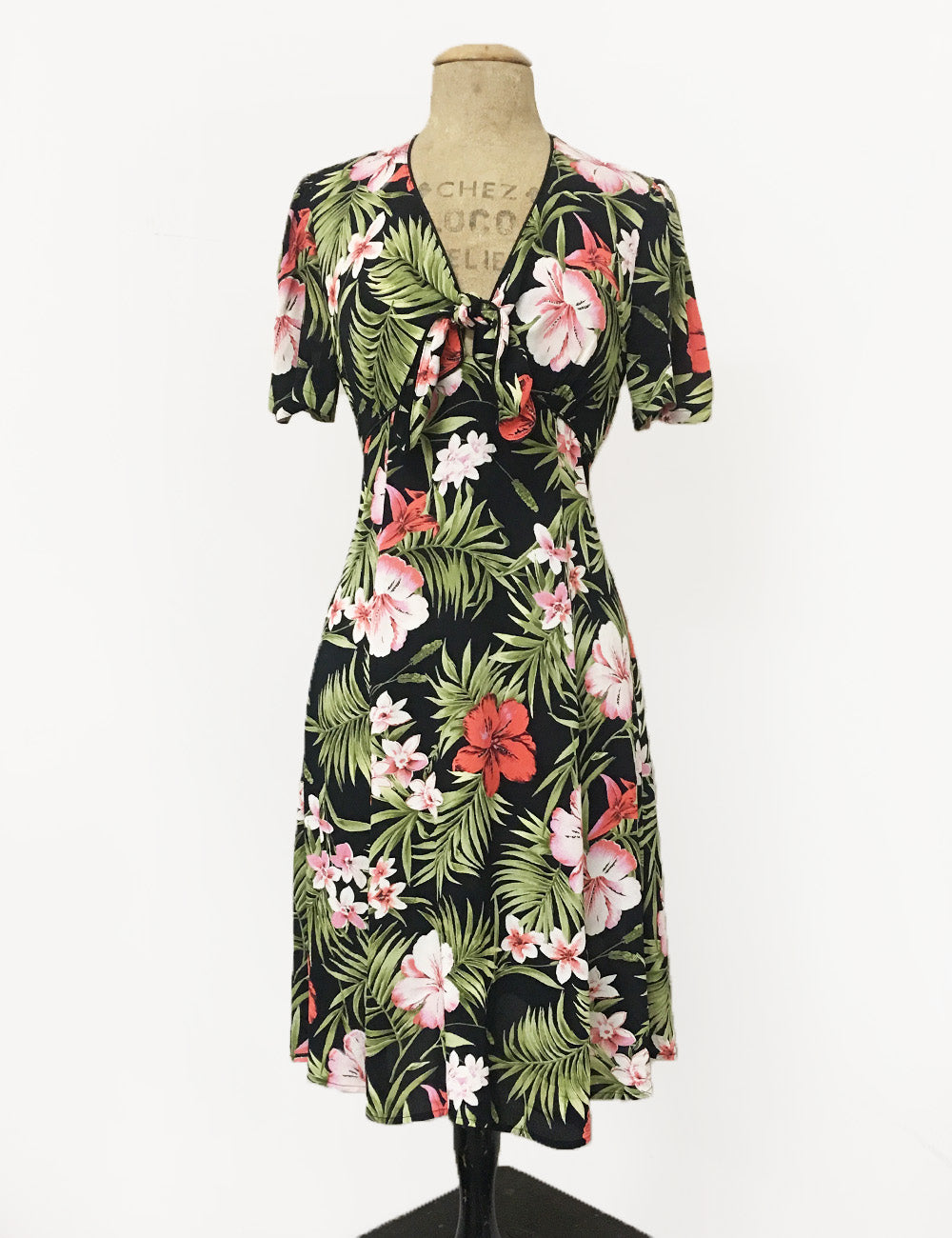 Pink & Black Tropical Print Mai Tai Knee Length Dress - FINAL SALE