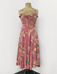 Exclusive Dusty Rose California Map Print 1940s Marta Halter Swing Dress