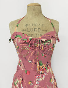 Exclusive Dusty Rose California Map Print 1940s Marta Halter Swing Dress