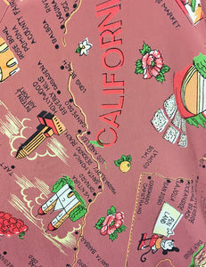 Exclusive Dusty Rose California Map Print 1940s Marta Halter Swing Dress