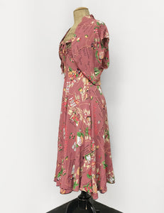 Exclusive Dusty Rose California Map Print 1940s Marta Halter Swing Dress