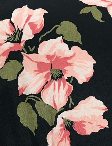 Long Sleeve Pink & Black Tropical Nights Cascade Wrap Dress
