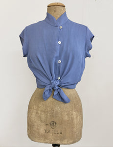 Powder Blue Vintage Inspired Mandarin Collar Tea Timer Top