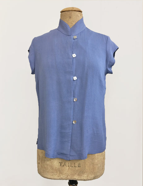 Powder Blue Vintage Inspired Mandarin Collar Tea Timer Top