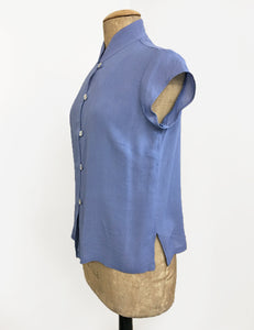 Powder Blue Vintage Inspired Mandarin Collar Tea Timer Top