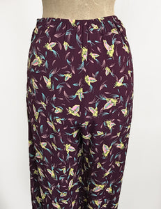 Purple Colorful Feathers 1940s Style High Waisted Palazzo Pants