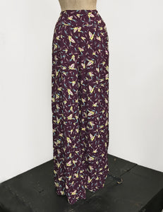Purple Colorful Feathers 1940s Style High Waisted Palazzo Pants
