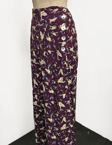 Purple Colorful Feathers 1940s Style High Waisted Palazzo Pants