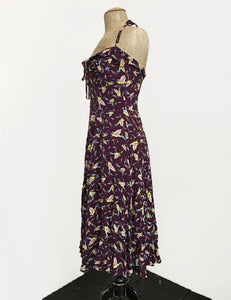 Purple Colorful Feathers 1940s Marta Halter Swing Dress