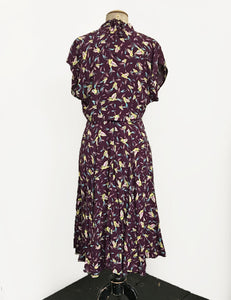 Purple Colorful Feathers 1940s Marta Halter Swing Dress