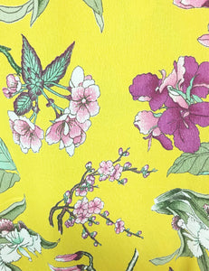 Yellow & Purple Iris Floral Vintage Inspired Tea Length Rita Dress