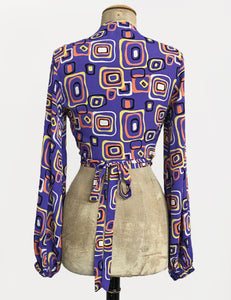 Purple Mid Century Halloween Print Babaloo Crop Wrap Top - FINAL SALE