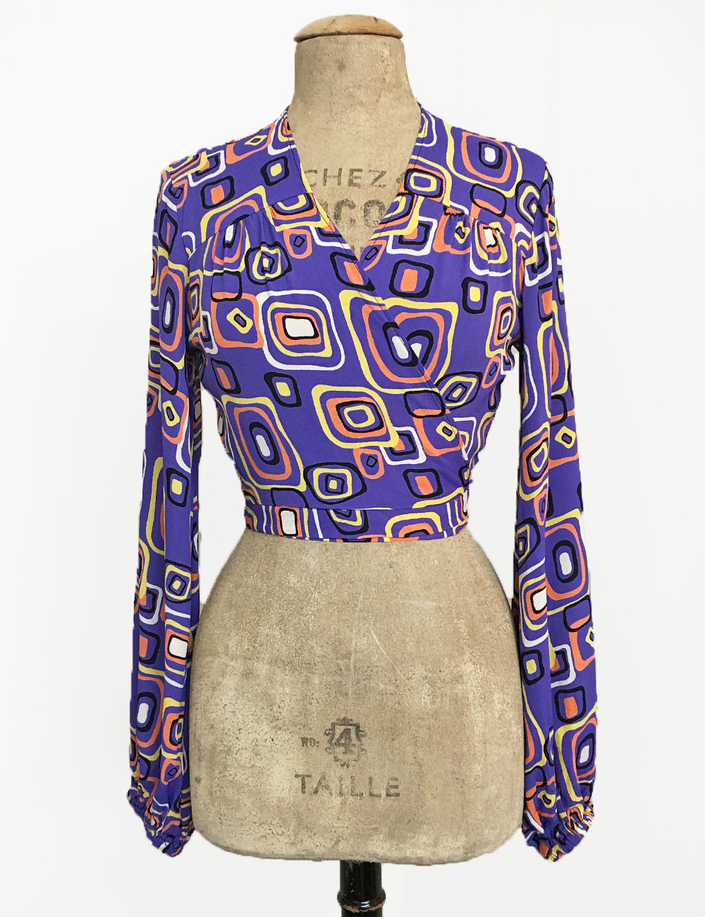 Purple Mid Century Halloween Print Babaloo Crop Wrap Top - FINAL SALE