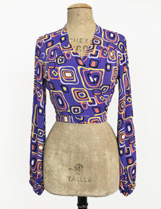 Purple Mid Century Halloween Print Babaloo Crop Wrap Top - FINAL SALE