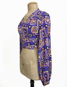 Purple Mid Century Halloween Print Babaloo Crop Wrap Top - FINAL SALE