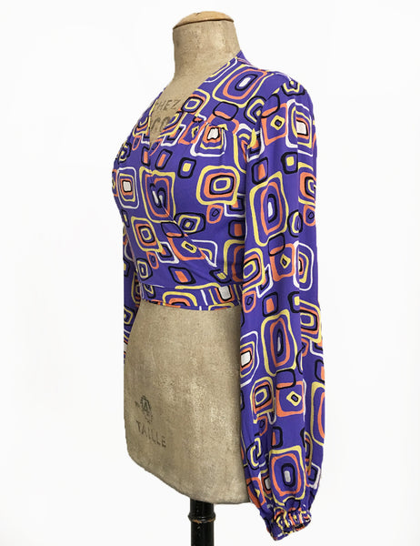Purple Mid Century Halloween Print Babaloo Crop Wrap Top - FINAL SALE