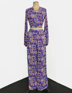 Purple Mid Century Halloween Print Babaloo Crop Wrap Top - FINAL SALE