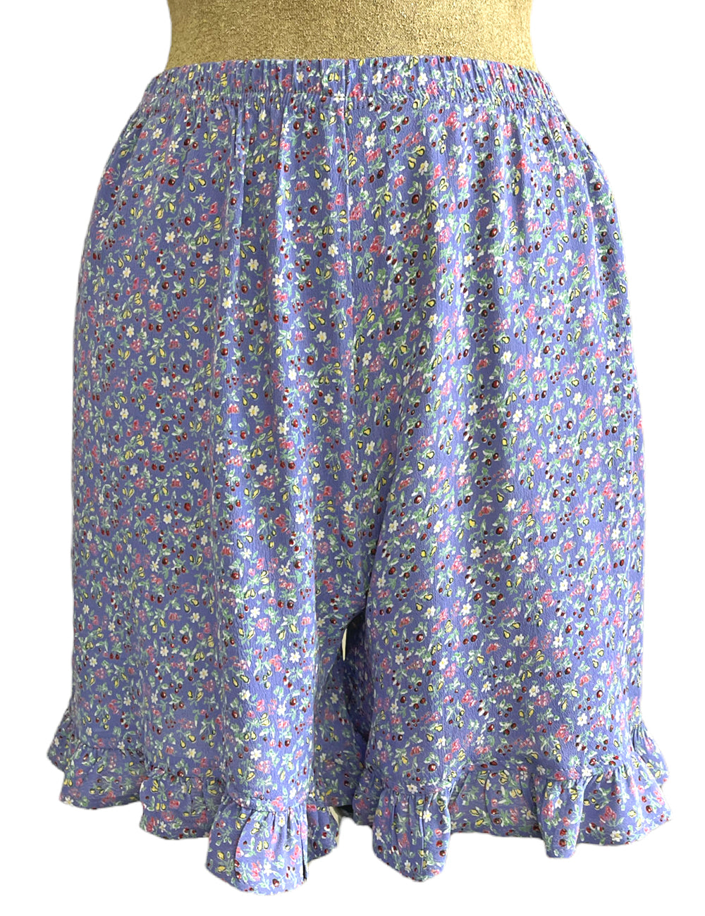 Purple Fruity Floral Print Retro Ruffle Shorts