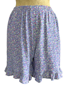 Purple Fruity Floral Print Retro Ruffle Shorts