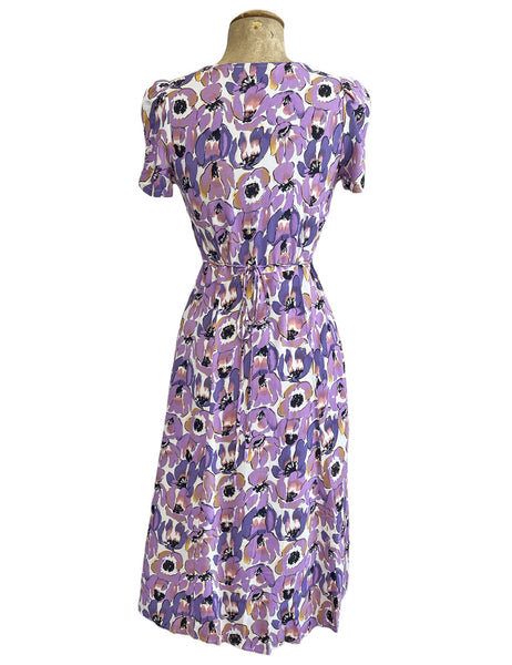 Purple Watercolor Pansy Retro Rita Knee Length Dress