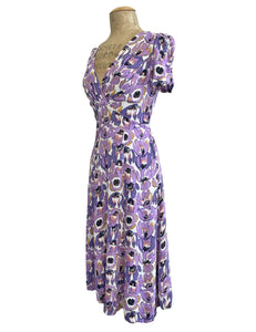 Purple Watercolor Pansy Retro Rita Knee Length Dress