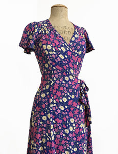 Vintage Inspired Purple Posey Biasa Wrap Dress