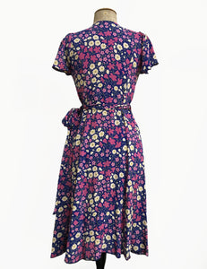 Vintage Inspired Purple Posey Biasa Wrap Dress