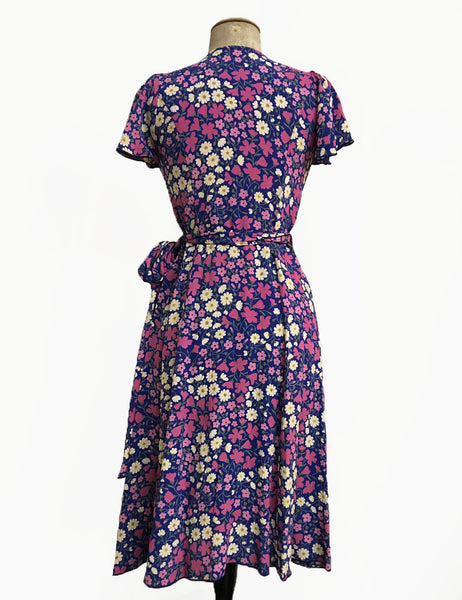 Vintage Inspired Purple Posey Biasa Wrap Dress