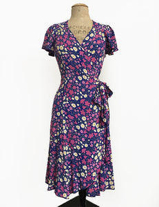 Vintage Inspired Purple Posey Biasa Wrap Dress