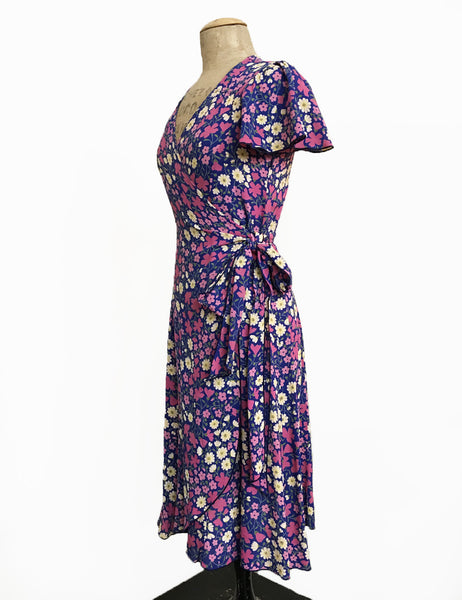 Vintage Inspired Purple Posey Biasa Wrap Dress