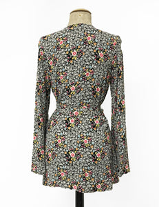 Black & Colorful Ragtime Floral Print Biba Wrap Top