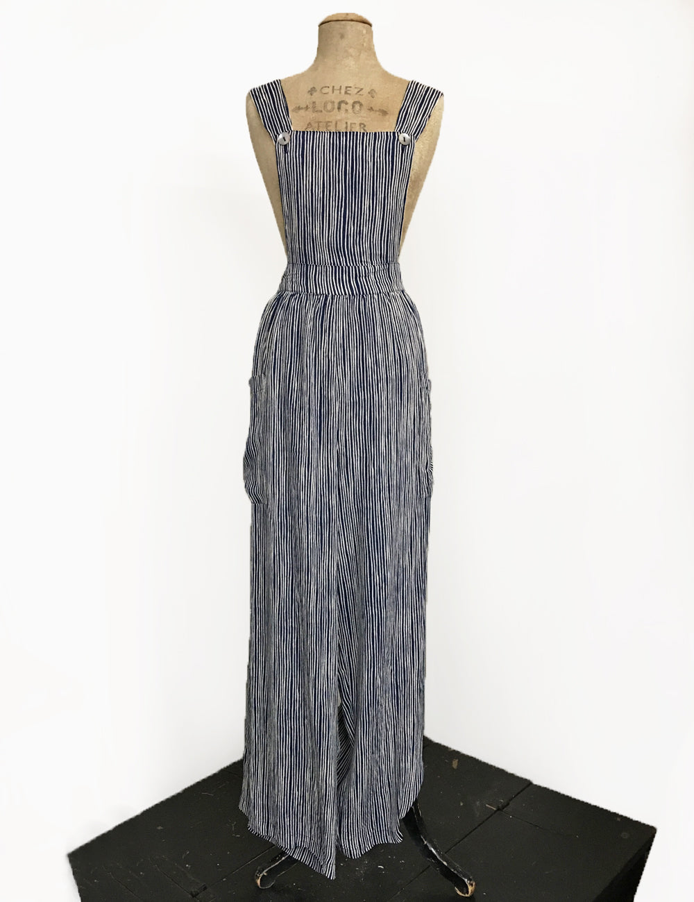 Navy & White Railroad Stripe Retro Rosie 1940s Style Bib Overalls