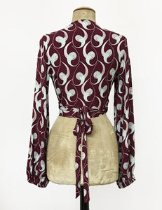 Raisin & Mint Deco Twister Drama Sleeve Babaloo Tie Crop Top - FINAL SALE